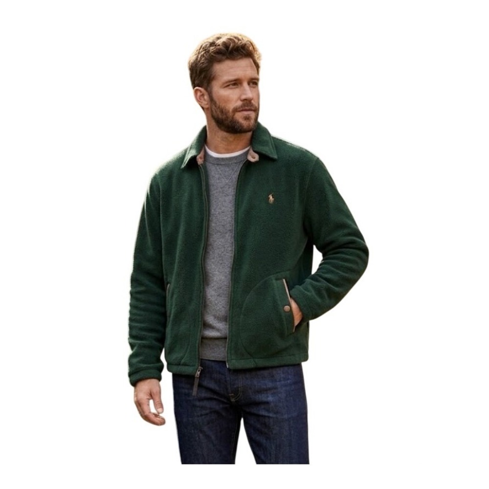 Vintage 90s Polo Ralph Lauren Polartec Teddy Fleece Jacket Hunter Green Full Zip